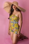 Buy_SutrabySweta_Yellow Chiffon Printed Floral Straight Across Playsuit With Belt  _at_Aza_Fashions