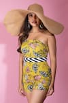 SutrabySweta_Yellow Chiffon Printed Floral Straight Across Playsuit With Belt  _Online_at_Aza_Fashions