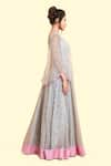 Salian By Anushree_Grey Cotton Voile Silk Embroidery V Neck Flared Gown _Online_at_Aza_Fashions