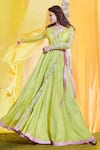 Buy_Salian By Anushree_Yellow Cotton Voile Silk Belt And Border Modal Satin Embroidery V Angarkha Gown _at_Aza_Fashions