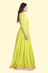 Salian By Anushree_Yellow Cotton Voile Silk Belt And Border Modal Satin Embroidery V Angarkha Gown _Online_at_Aza_Fashions