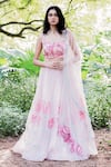 Buy_Salt And Spring_Pink Organza Floral Motifs Scoop Neck Sequins Embroidered Lehenga Set _at_Aza_Fashions