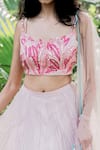 Salt And Spring_Pink Organza Floral Motifs Scoop Neck Sequins Embroidered Lehenga Set _at_Aza_Fashions