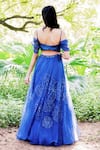 Shop_Salt And Spring_Blue Organza Sequins Sweetheart Neck Floral Embroidered Skirt And Blouse Set _at_Aza_Fashions