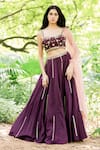 Buy_Salt And Spring_Purple Net, Chanderi Sweetheart Neck Embroidered Lehenga Set _at_Aza_Fashions