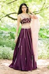 Salt And Spring_Purple Net, Chanderi Sweetheart Neck Embroidered Lehenga Set _Online_at_Aza_Fashions