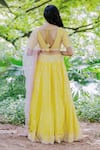 Shop_Salt And Spring_Yellow Net, Chanderi Mirror, Sequins V Neck Embroidered Lehenga Set _at_Aza_Fashions