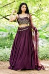 Buy_Salt and Spring_Purple Habutai Silk Embroidered Mirror Square Neck Lehenga Set  _at_Aza_Fashions