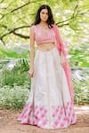 Buy_Salt and Spring_White Chanderi Embroidered Sequins V Neck Patchwork Lehenga Set _at_Aza_Fashions