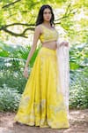 Buy_Salt and Spring_Yellow Organza Embroidered Horse Motifs V Neck Lehenga Set _at_Aza_Fashions