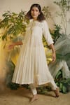 Buy_Chokhi Chorri_White Kurta Malai Chanderi Pant Silk Anarkali And Set _at_Aza_Fashions
