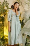 Buy_Chokhi Chorri_Blue Malai Chanderi Midi Dress _at_Aza_Fashions