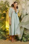 Shop_Chokhi Chorri_Blue Malai Chanderi Midi Dress _at_Aza_Fashions