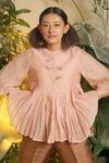 Buy_Chokhi Chorri_Peach Malai Chanderi Embroidered Peplum Top _at_Aza_Fashions