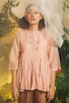 Shop_Chokhi Chorri_Peach Malai Chanderi Embroidered Peplum Top _at_Aza_Fashions