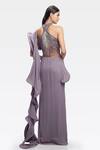 Shop_Gaurav Gupta_Purple Silk Georgette Pre-draped Ruffle Saree Gown_at_Aza_Fashions