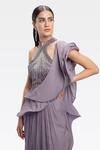 Buy_Gaurav Gupta_Purple Silk Georgette Pre-draped Ruffle Saree Gown_Online_at_Aza_Fashions