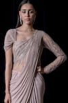 Gaurav Gupta_Pink Silk Georgette Pre-draped Embroidered Saree Gown_Online_at_Aza_Fashions