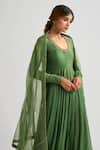 Shop_Dot_Green Chanderi Hand Embroidered Round Anarkali Set _at_Aza_Fashions