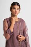 Dot_Purple Organza Thread Work Round Kurta Set _Online_at_Aza_Fashions