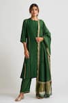 Buy_Dot_Green Cotton Silk Hand Embroidered Thread Work High Neck Kurta Palazzo Set _at_Aza_Fashions