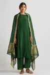 Dot_Green Cotton Silk Hand Embroidered Thread Work High Neck Kurta Palazzo Set _Online_at_Aza_Fashions