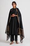 Dot_Black Chanderi, Cotton Silk Gota Patti, Thread Embroidered Kurta Palazzo Set _Online_at_Aza_Fashions