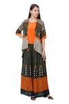 Buy_So Us By Sougatpaul_Green Muslin Slub Round Printed Jacket And Palazzo Set  _at_Aza_Fashions