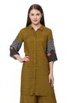 Shop_SO US by Sougatpaul_Yellow Muslin Slub Shirt Collar Printed Kurta And Palazzo Set  _Online_at_Aza_Fashions