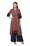Buy_So US By Sougatpaul_Black Muslin Slub V Neck Printed Kurta And Palazzo Set  _at_Aza_Fashions
