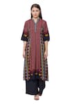 So US By Sougatpaul_Black Muslin Slub V Neck Printed Kurta And Palazzo Set  _Online_at_Aza_Fashions