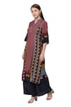 Buy_So US By Sougatpaul_Black Muslin Slub V Neck Printed Kurta And Palazzo Set  _Online_at_Aza_Fashions