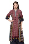 Shop_So US By Sougatpaul_Black Muslin Slub V Neck Printed Kurta And Palazzo Set  _Online_at_Aza_Fashions