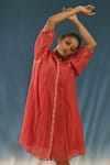 Shop_Chokhi Chorri_Peach Malai Cotton Pleated Shirt Dress_at_Aza_Fashions