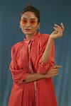 Chokhi Chorri_Peach Malai Cotton Pleated Shirt Dress_Online_at_Aza_Fashions