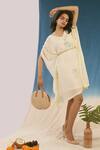 Buy_Chokhi Chorri_White Mulberry Silk V Neck Printed Kaftan Dress With Belt _at_Aza_Fashions