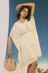 Shop_Chokhi Chorri_White Mulberry Silk V Neck Printed Kaftan Dress With Belt _at_Aza_Fashions