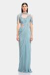 Buy_Gaurav Gupta_Blue Silk Georgette Embellished Draped Saree Gown_at_Aza_Fashions