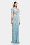 Gaurav Gupta_Blue Silk Georgette Embellished Draped Saree Gown_Online_at_Aza_Fashions