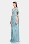 Buy_Gaurav Gupta_Blue Silk Georgette Embellished Draped Saree Gown_Online_at_Aza_Fashions