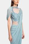 Shop_Gaurav Gupta_Blue Silk Georgette Embellished Draped Saree Gown_Online_at_Aza_Fashions