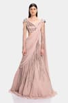 Buy_Gaurav Gupta_Pink Silk Georgette Draped Blouse And Lehenga Set_at_Aza_Fashions