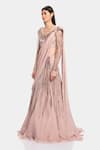 Buy_Gaurav Gupta_Pink Silk Georgette Draped Blouse And Lehenga Set_Online_at_Aza_Fashions
