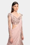 Shop_Gaurav Gupta_Pink Silk Georgette Draped Blouse And Lehenga Set_Online_at_Aza_Fashions