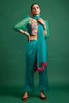Buy Apeksha Jain Label Blue Silk Satin Printed Floral V Neck Pant And Crop Top Set at Aza Fashions Buy_Apeksha Jain Label_Blue Silk Satin Printed Floral V Neck Pant And Crop Top Set _at_Aza_Fashions