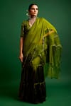 Buy Apeksha Jain Label Green Silk Satin V Neck Pre-draped Ruffle Saree With Blouse at Aza Fashions Buy_Apeksha Jain Label_Green Silk Satin V Neck Pre-draped Ruffle Saree With Blouse _at_Aza_Fashions