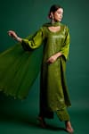 Buy Apeksha Jain Label Green Kurta Silk Satin Embroidered Sequin Round Work Pant Set at Aza Fashions Buy_Apeksha Jain Label_Green Kurta Silk Satin Embroidered Sequin Round Work Pant Set _at_Aza_Fashions