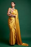 Shop_Apeksha Jain Label_Yellow Silk Satin Printed Floral Pre-draped Saree With Blouse For Women_at_Aza_Fashions