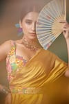 Buy_Apeksha Jain Label_Yellow Silk Satin Printed Floral Pre-draped Saree With Blouse For Women_Online_at_Aza_Fashions