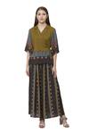 So Us By Sougatpaul_Black Muslin Slub V Neck Printed Kurta And Palazzo Set _Online_at_Aza_Fashions